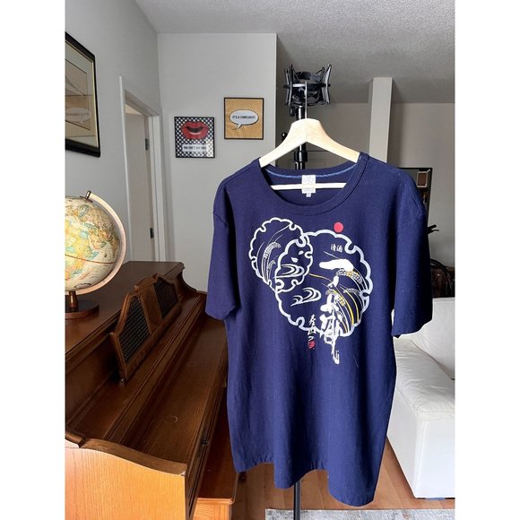 JAPANESE BRAND VINTAGE SINGLE STITCH NAVY SHIRT SIZE XL DOJO STREETWEAR 90S Y2K - Picture 1 of 6
